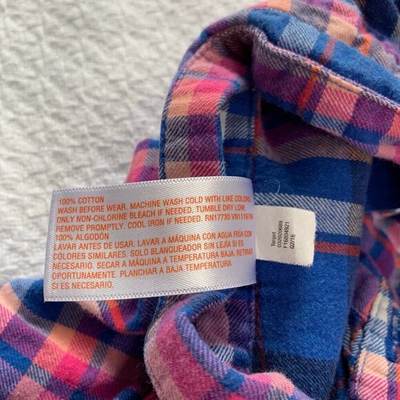 5/$25 Cat & Jack blue pink long sleeve collared button front plaid shirt - Picture 5 of 6